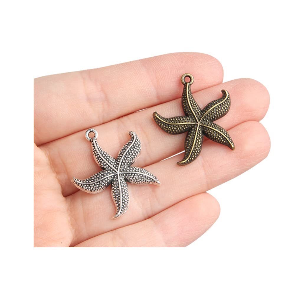 7743 100Pcs Large Starfish Pendants Star Fish Charms Antiqued Silver Ocean